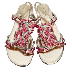 Bijou New York, Size 9, Coral Pink Metallic Strappy Sandals, Elastic Back, EUC